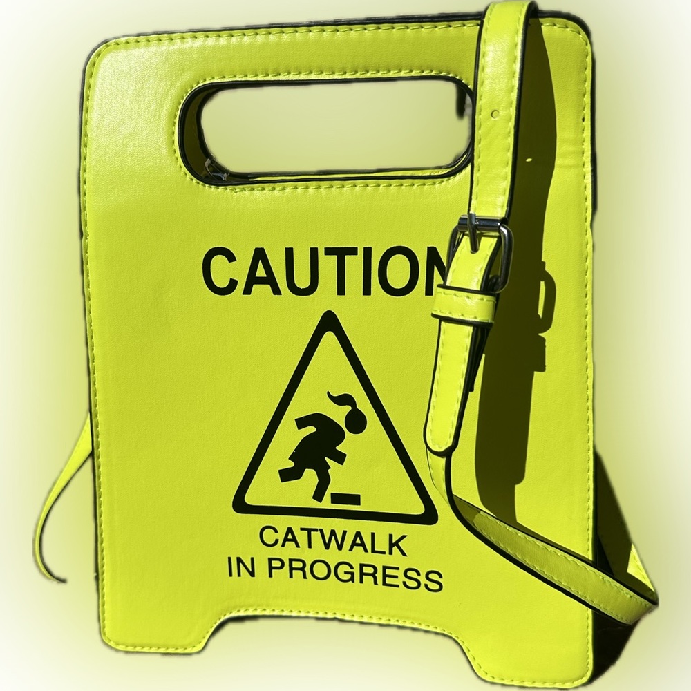 Neon Yellow Caution Sign Purse